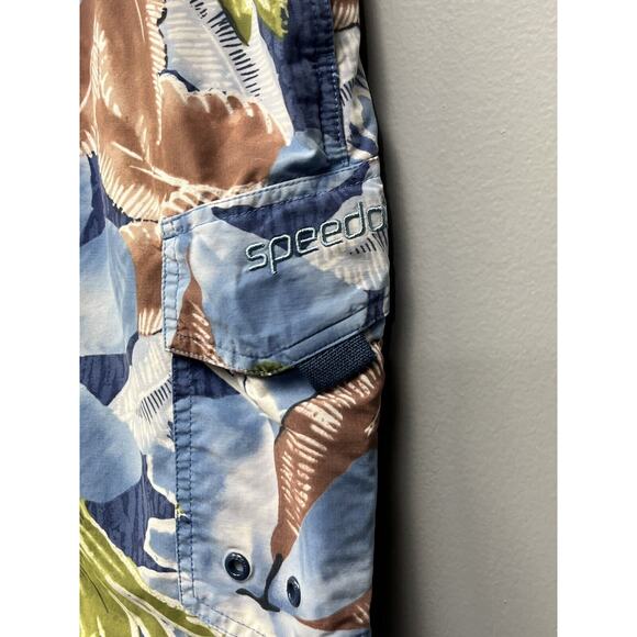 Speedo Swim Trunks Mens Large Blue Floral Leaves Pockets Drawstring Mesh Lining - Picture 8 of 8